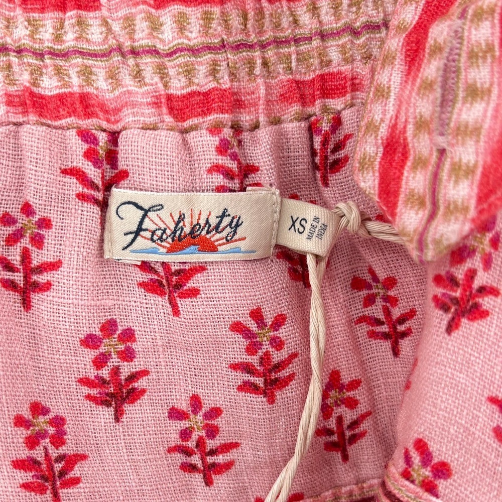 FAHERTY Gracie Linen Maxi Dress Women XS Pink Ikat Print Cotton Sleeveless Boho - Picture 14 of 16